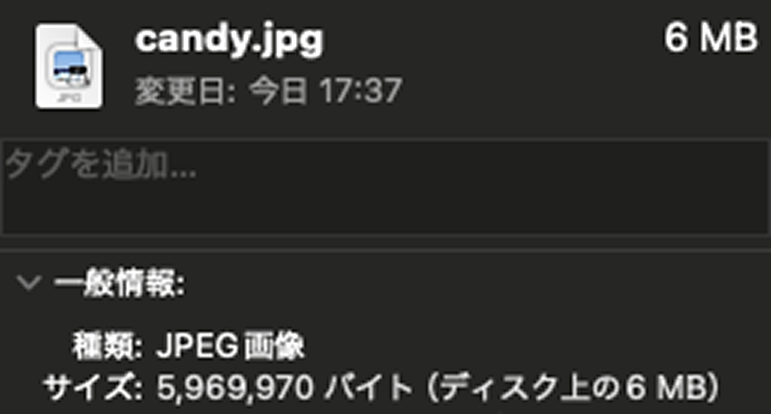 ダウンロードした画像のフォーマットを確認する画面のスクリーンショット