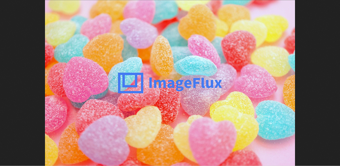 ImageFluxのロゴ画像が重なったキャンディのデモ画像