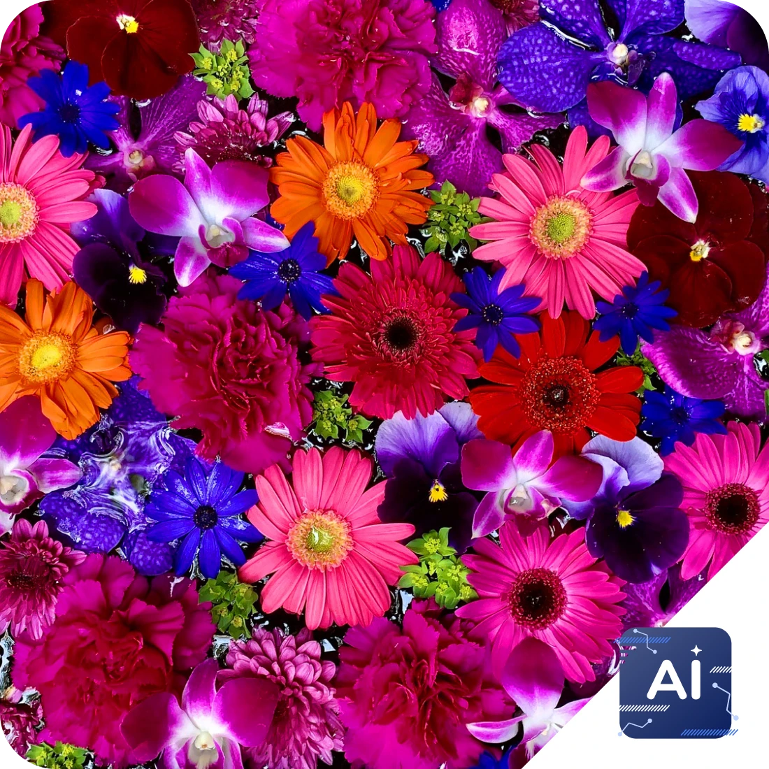 AIで超解像処理した色鮮やかな花々の写真